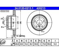 Disque de frein ATE 24.0120-0213.1 arrière, ventilé, à haute teneur en carbone, 1 pièce