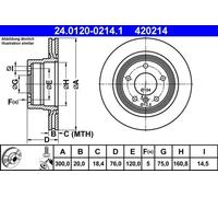 Disque de frein ATE 24.0120-0214.1 arrière, ventilé, à haute teneur en carbone, 1 pièce