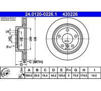 ATE Disque de frein 24.0120-0226.1 arrière, ventilé, à haute teneur en carbone, 1 pièce
