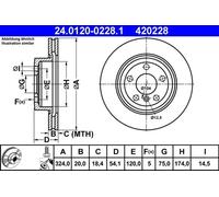 2x Disque de frein ventilé 24.0120-0228.1 ATE pour BMW Z4 Roadster