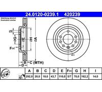 Disque de frein ATE 24.0120-0239.1 arrière, ventilé, 1 pièce