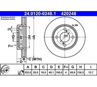 Disque de frein ATE 24.0120-0248.1 avant, ventilé, 1 pièce