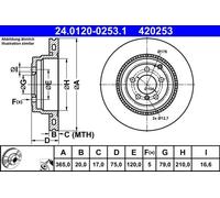 ATE - Disque de frein arrière 24.0120-0253.1 - ventilé, haute teneur en carbone - 1 pièce