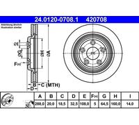 Disque de frein ATE 24.0120-0708.1 arrière, ventilé, 1 pièce