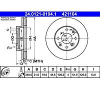 Disque de frein ATE 24.0121-0104.1 avant, ventilé, 1 pièce