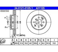 2x Disque de frein ventilé 24.0121-0105.1 ATE pour HONDA ROVER MG