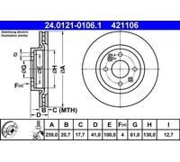 2x Disque de frein ventilé 24.0121-0106.1 ATE pour DACIA NISSAN RENAULT