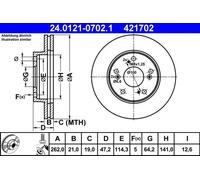 2x Disque de frein ventilé 24.0121-0702.1 ATE pour HONDA CIVIC VII Hatchback