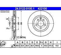 Disque de frein ATE 24.0122-0100.1 avant, ventilé, à haute teneur en carbone, 1 pièce