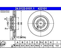 2x Disque de frein ventilé 24.0122-0101.1 ATE pour SEAT VW