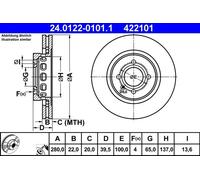 ATE Disque de frein 24.0122-0101.1 – avant ventilé, haute teneur en carbone – 1 pièce