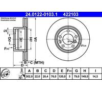 Disque de frein ATE 24.0122-0103.1 avant, ventilé, à haute teneur en carbone, 1 pièce