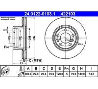 2x Disque de frein ventilé 24.0122-0103.1 ATE pour BMW 5 5 Touring 7