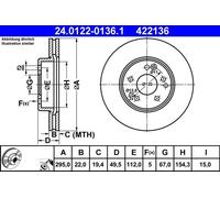 ATE Disque de frein 24.0122-0136.1 avant ventilé haute teneur en carbone 1 pièce
