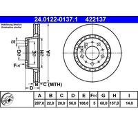 ATE Disque de frein ventilé 24.0122-0137.1 pour VOLVO 740, 740 Kombi, 760, 940 - 2x