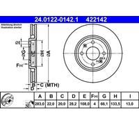 2x Disque de frein ATE 24.0122-0142.1 convient pour CITROËN PEUGEOT