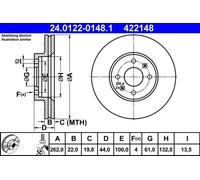 2x Disque de frein ventilé 24.0122-0148.1 ATE pour RENAULT LAGUNA I SAFRANE I