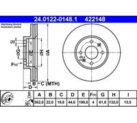 2x Disque de frein ventilé 24.0122-0148.1 ATE pour RENAULT LAGUNA I SAFRANE I
