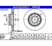 2x Disque de frein ventilé 24.0122-0152.1 ATE pour AUDI SEAT VW