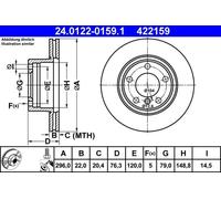 2x Disque de frein ventilé 24.0122-0159.1 ATE pour BMW 5 5 Touring