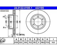 Disque de frein ATE 24.0122-0185.1 avant, ventilé, 1 pièce