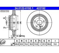 Disque de frein ATE 24.0122-0192.1 arrière, ventilé, à haute teneur en carbone, 1 pièce