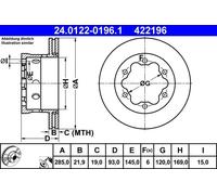 2x Disque de frein ventilé 24.0122-0196.1 ATE pour VW MERCEDES-BENZ