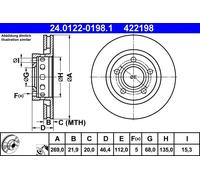 2x Disque de frein ventilé 24.0122-0198.1 ATE pour AUDI A8 D2