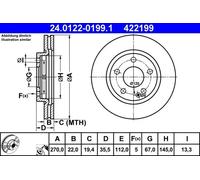 ATE Disque de frein ventilé 24.0122-0199.1 pour MERCEDES-BENZ VANEO 2x
