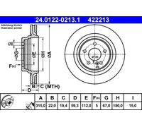 2x Disque de frein ventilé 24.0122-0213.1 ATE pour MERCEDES-BENZ CLASSE S Coupé