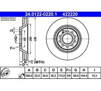 Disque de frein ATE 24.0122-0220.1 arrière, ventilé, à haute teneur en carbone, 1 pièce