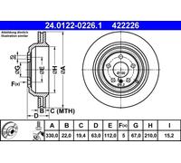 Disque de frein ATE 24.0122-0226.1 arrière, ventilé, à haute teneur en carbone, 1 pièce