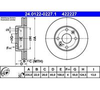 2x Disque de frein ventilé 24.0122-0227.1 ATE pour KIA RIO I A trois volumes