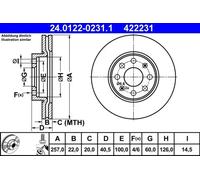 2x Disque de frein ventilé 24.0122-0231.1 ATE pour FIAT OPEL