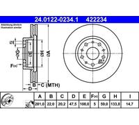 2x Disque de frein ventilé 24.0122-0234.1 ATE pour LANCIA THESIS