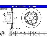 2x Disque de frein ventilé 24.0122-0236.1 ATE pour BMW 3 3 Touring 3 Coupé X1
