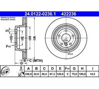 ATE Disque de frein 24.0122-0236.1 arrière ventilé haute teneur en carbone 1 pièce