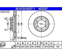 2x Disque de frein ventilé 24.0122-0237.1 ATE pour HYUNDAI GALLOPER II