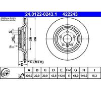 Disque de frein ATE 24.0122-0243.1 arrière, ventilé, à haute teneur en carbone, 1 pièce