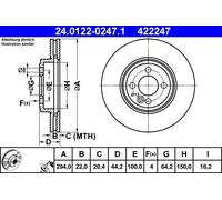 ATE Disque de frein 24.0122-0247.1, avant, ventilé, à haute teneur en carbone, 1 pièce