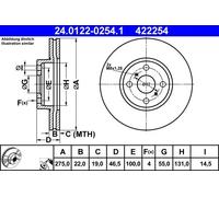 ATE Disque de frein 24.0122-0254.1 pour Toyota Yaris/Vios - 2x