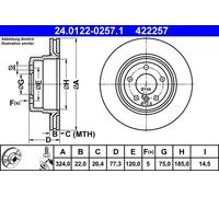 2x Disque de frein ventilé 24.0122-0257.1 ATE pour BMW 1 Coupé 1 Décapotable