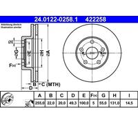 2x Disque de frein ventilé 24.0122-0258.1 ATE pour TOYOTA PRIUS Liftback