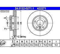 Disque de frein ATE 24.0122-0271.1 avant, ventilé, à haute teneur en carbone, 1 pièce