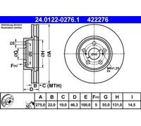 2x Disque de frein ventilé 24.0122-0276.1 ATE pour TOYOTA SUBARU