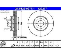 Disque de frein ATE 24.0122-0277.1 avant, ventilé, 1 pièce