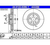 2x Disque de frein ventilé 24.0122-0286.1 ATE pour FIAT 500L