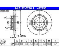 Disque de frein ATE 24.0122-0290.1 avant, ventilé, 1 pièce