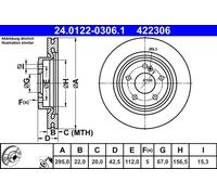 ATE Disque de frein arrière 24.0122-0306.1 ventilé à haute teneur en carbone 1 pièce