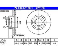2x Disque de frein ventilé 24.0123-0100.1 ATE pour OPEL REKORD E REKORD E Break